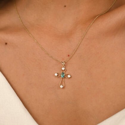 Emerald & Moissanite Cross Pendant