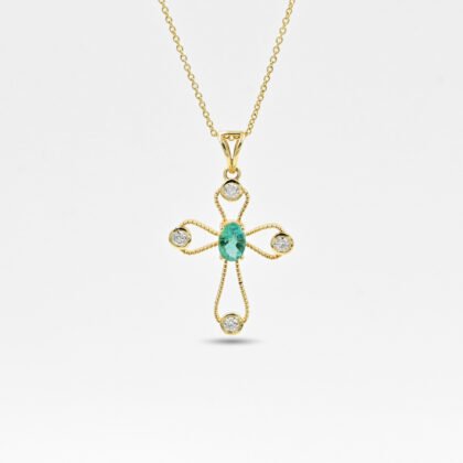 Emerald & Moissanite Cross Pendant