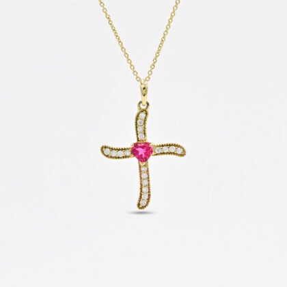 Tourmaline Heart Cross Pendant