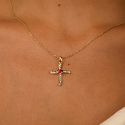 Tourmaline Heart Cross Pendant